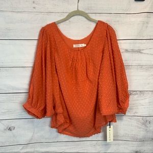 Cailey22 women summer dolman textured Orange Salmon Coral top blouse lined Large